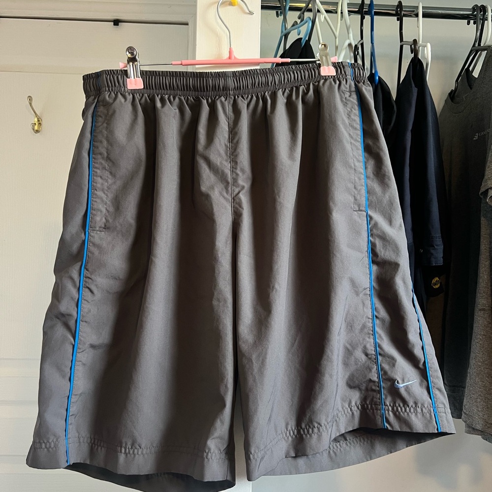 Black Athletic Shorts with Blue Trim
